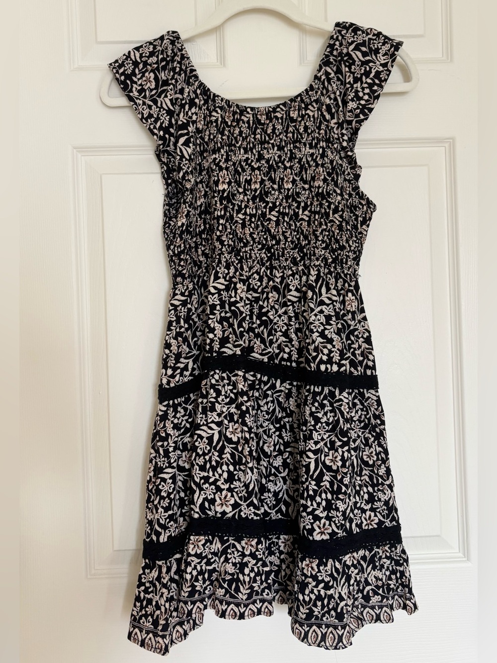 Angie Women’s Smocked Lace Tiered Fit and Flare Mini Dress - Picture 6 of 7